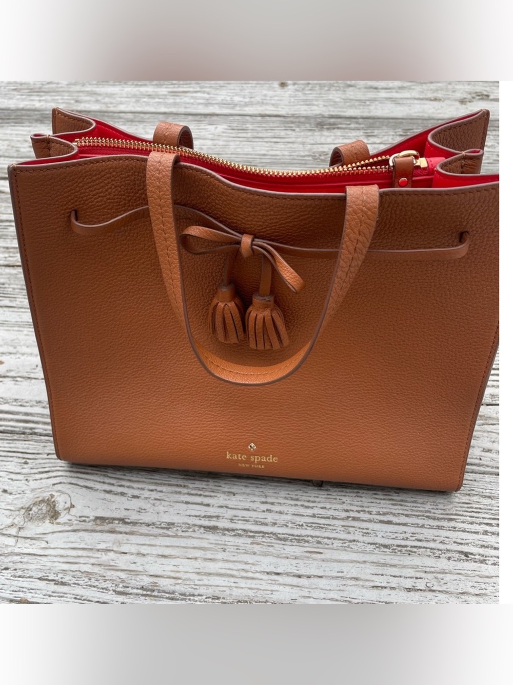 kate spade Brown Leather Tote with Red Interior
